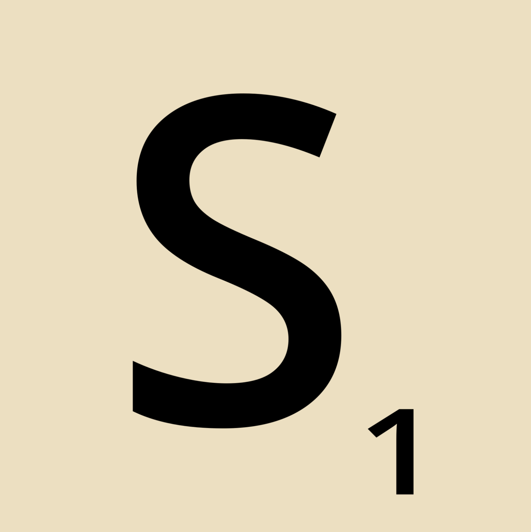 A Scrabble Tile - the letter S, with point value 1