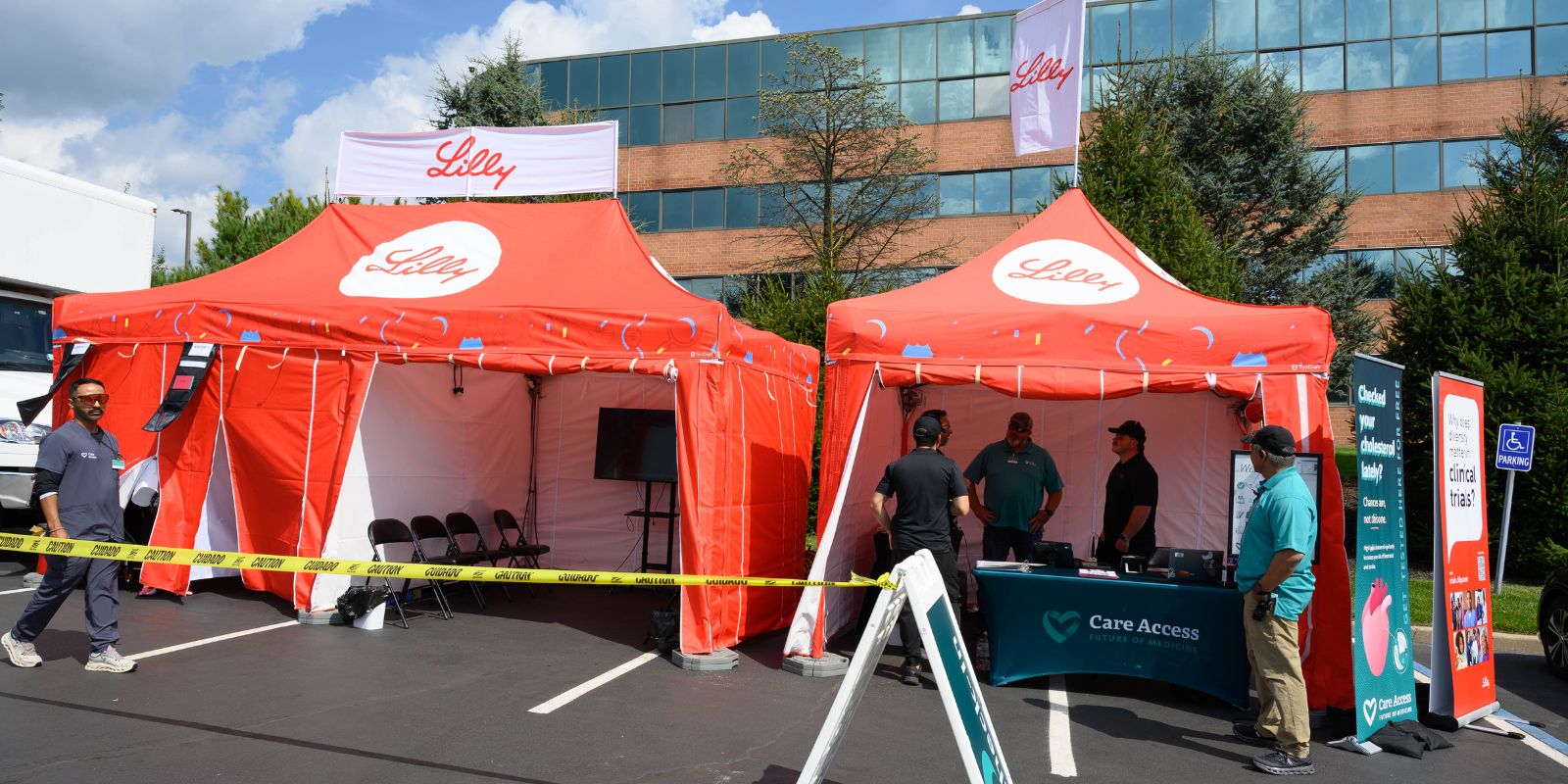 Lilly had two tents outside for a drug trial.
